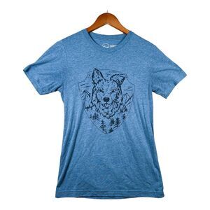 Men's Camping With Dog Brand Hiking Campfire Outdoors Heather Blue T Shirt sz S